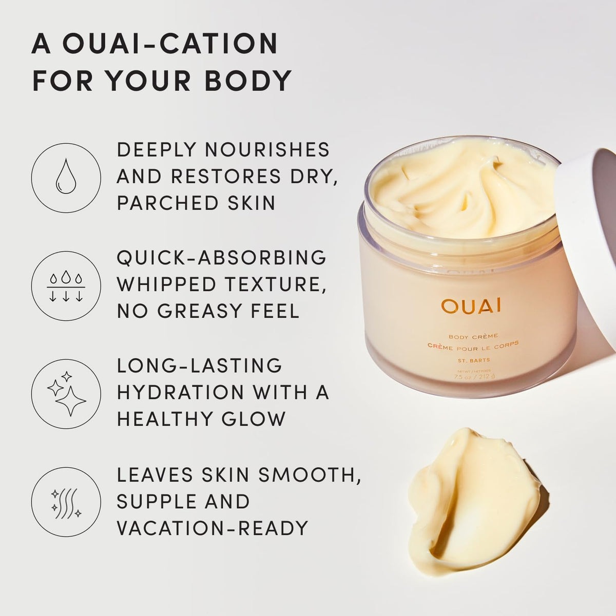OUAI Body Creme, St. Barts Travel Size - Hydrating Body Cream (3.4 oz) OUAI