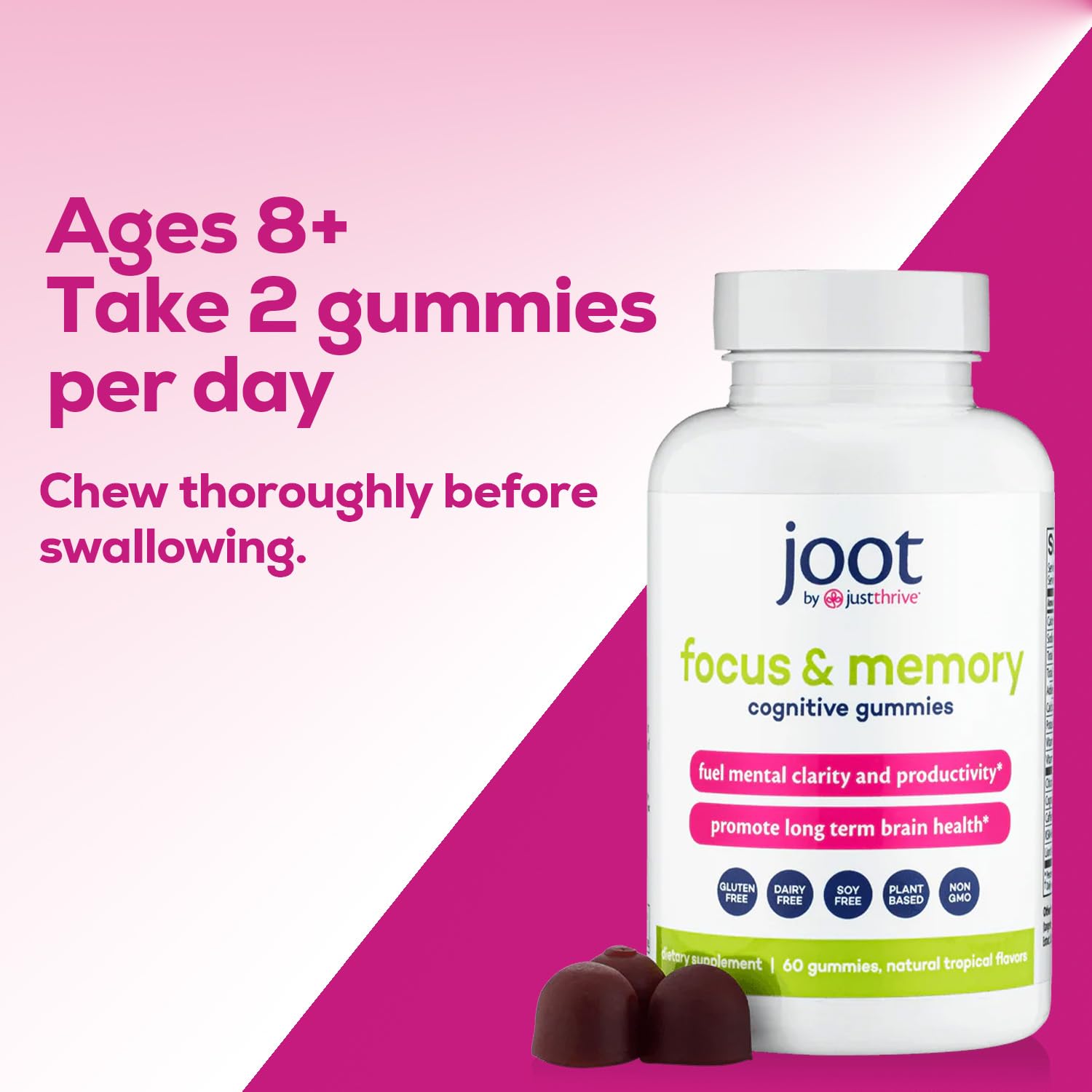 Just Thrive Focus & Memory Gummies – Nootropic Brain Supplement for Clarity, Concentration, Memory Support, & Energy – Citicoline, Lion’s Mane, Vitamin B12 & D3 Just Thrive buy australia supplements