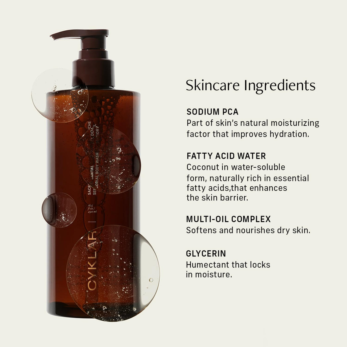 CYKLAR Sensorial Multi-Oil Body Wash Cleanser, Sacred Santal 16.5 Fl Oz CYKLAR