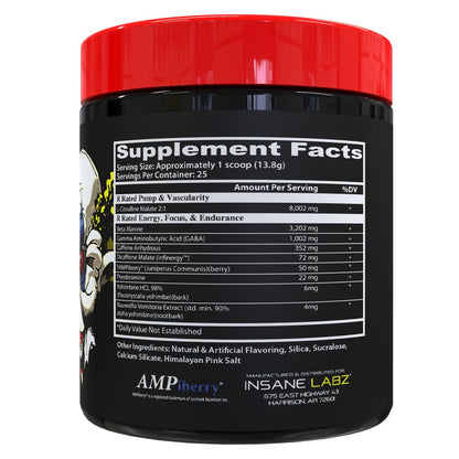 Insane Labz Psychotic Rated-R, High Stimulant Pre Workout Powder, Extreme Lasting Energy, Focus and Endurance with 8G+ L-Citrulline Malate, 3.2G+ Beta Alanine, 1G+ GABA, (25 Servings, Sour Grape)