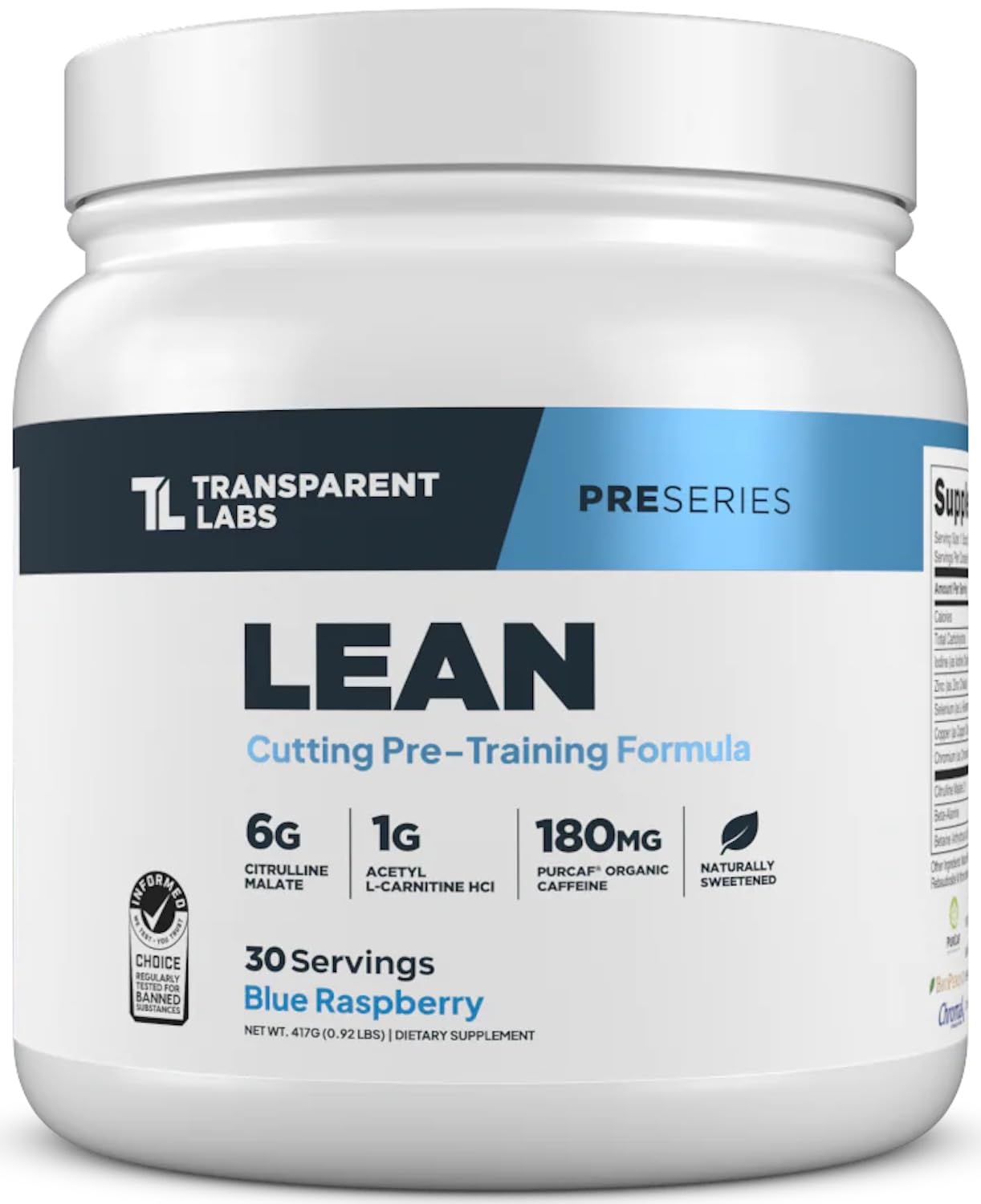 Transparent Labs Lean Pre-Workout - Body Recomposition Pre Workout for Men and Women with Acetyl L-Carnitine, Beta Alanine Powder, & PurCaf Organic Caffeine Powder - 30 Servings, Strawberry Lemonade