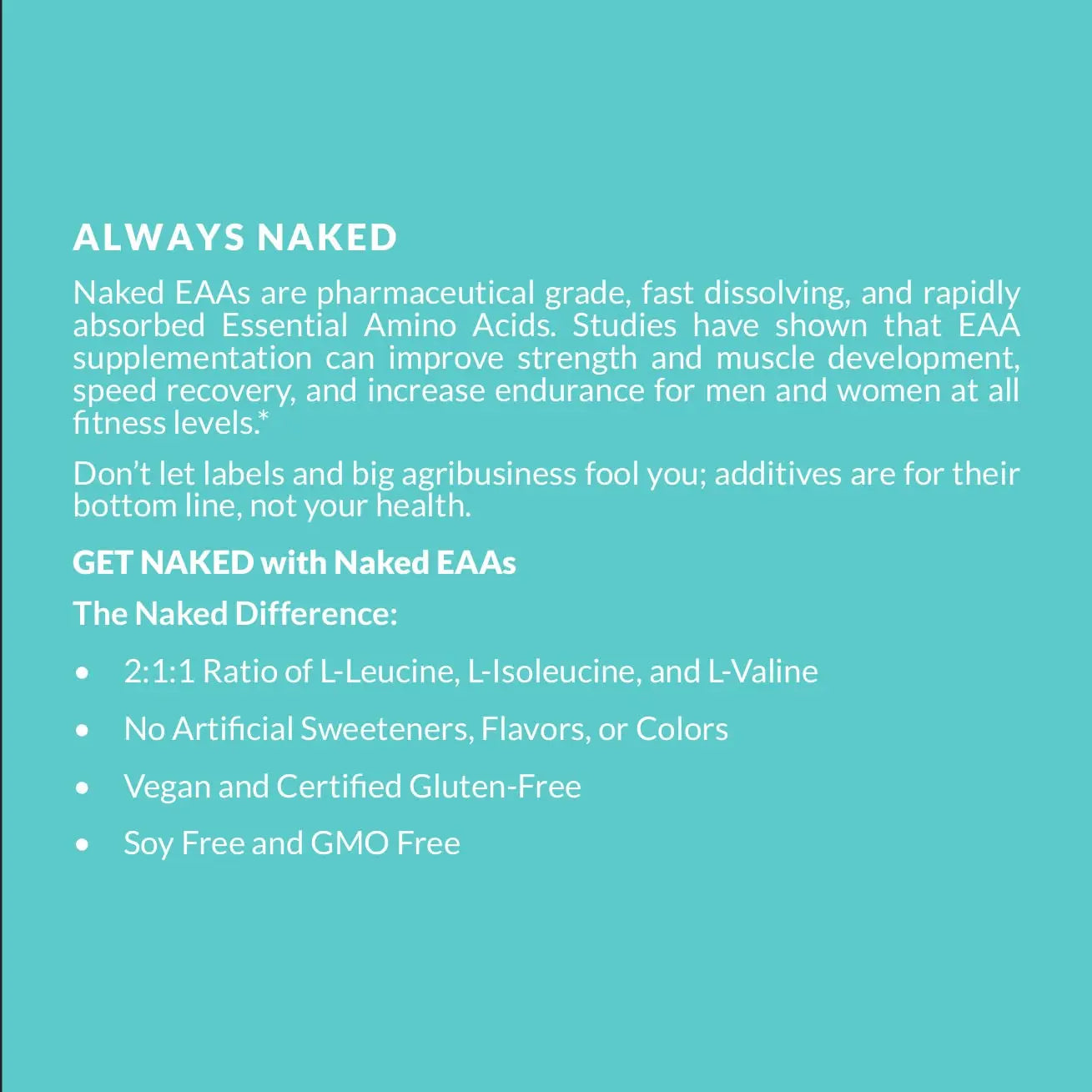 NAKED EAAs Amino Acids Powder - 50 Servings - Vegan Unflavored Essential Amino Acids 500 Grams - Instantized All Natural EAAs Powder Supplement NAKED