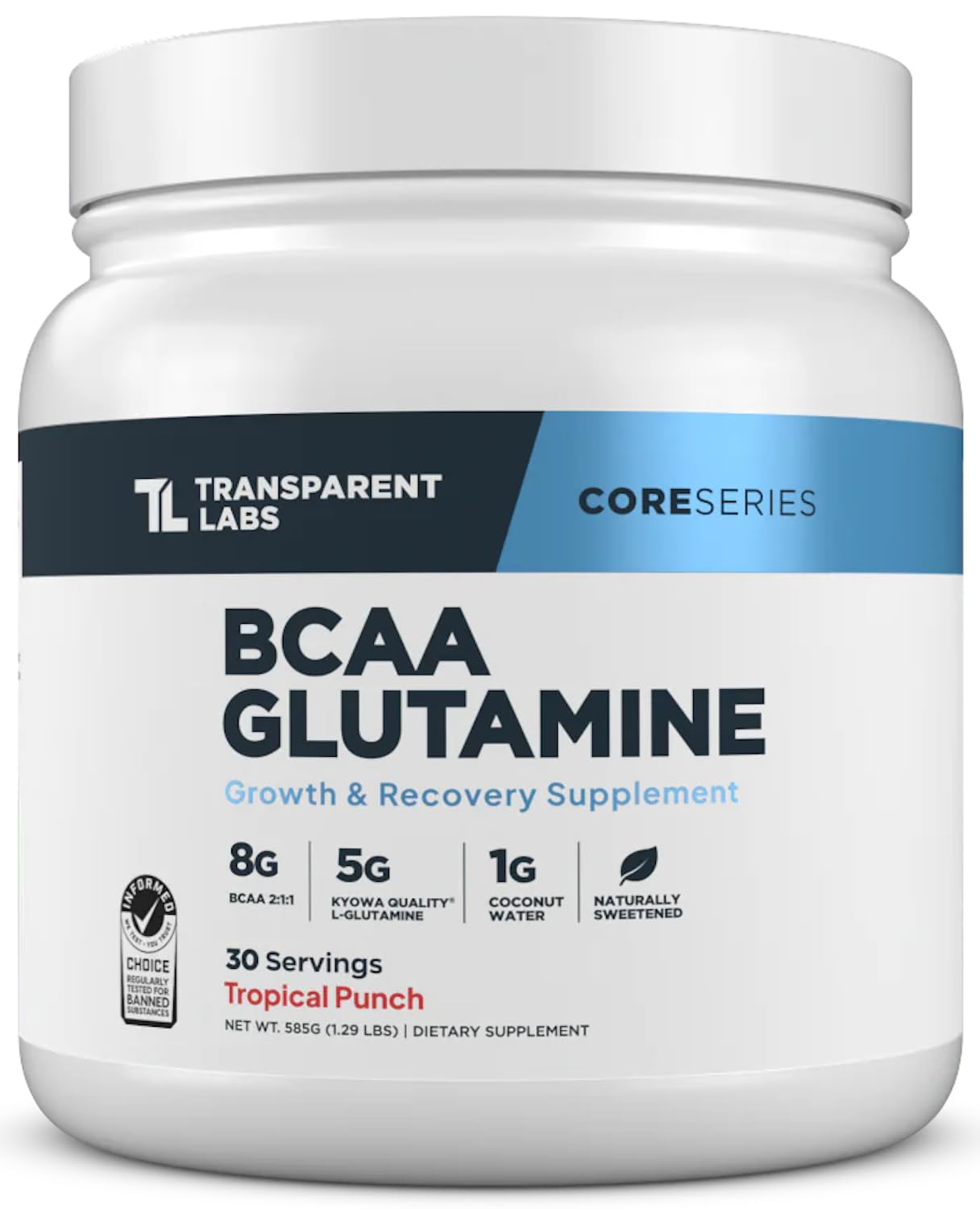 Transparent Labs BCAA Glutamine - 8000 mg of BCAA Powder Per Serving with L Glutamine for Post Workout Recovery, Muscle Growth, & Increased Endurance - 30 Servings, Strawberry Lemonade