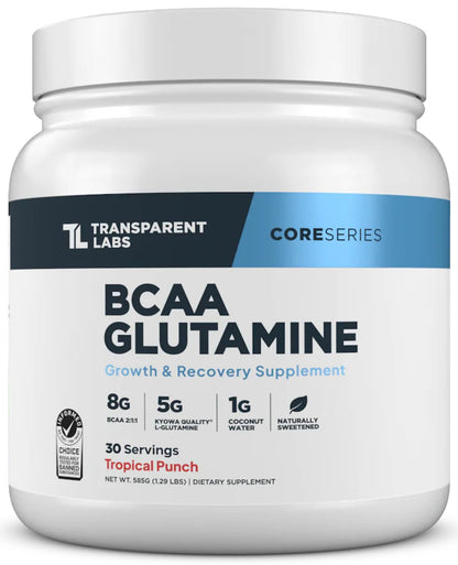 Transparent Labs BCAA Glutamine - 8000 mg of BCAA Powder Per Serving with L Glutamine for Post Workout Recovery, Muscle Growth, & Increased Endurance - 30 Servings, Strawberry Lemonade
