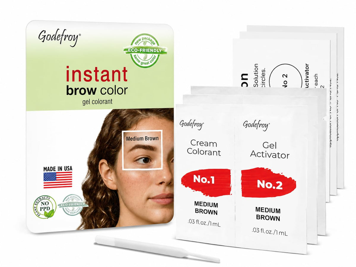 Godefroy Temporary Brow Color, Medium Brown, 3 Applications, Fast-Acting Godefroy