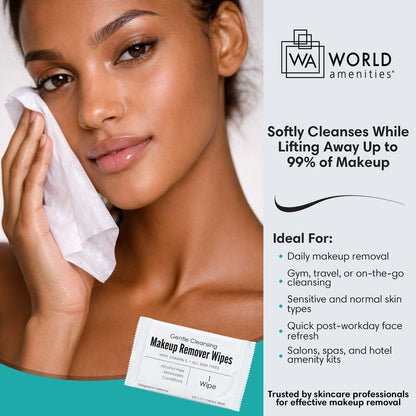 World Amenities Individual Makeup Remover Wipes, 50 Individually Wrapped World Amenities
