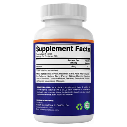Vitamatic Melatonin 10 mg Fast Dissolve Tablets – Quick-Dissolving Sleep Support Supplement for Adults – Vegetarian, Non-GMO & Gluten-Free Vitamatic