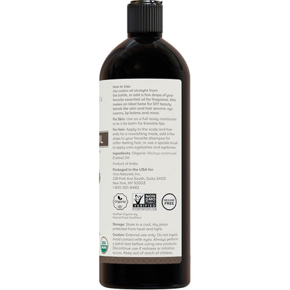 Viva Naturals Organic Castor Oil, Cold-Pressed, 16 fl oz – For Face, Hair, Eyelashes, USDA Organic, Non-GMO - With Beauty Kit Gsupps Australia