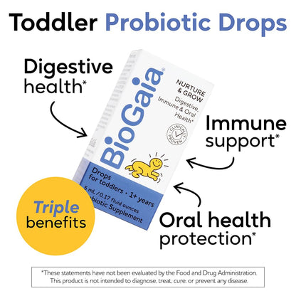 BioGaia Nurture & Grow for Toddlers | Ages 1+ | Liquid Probiotic | Allergen-Free | Triple-Benefit Probiotic for Kids | Digestive Health BioGaia