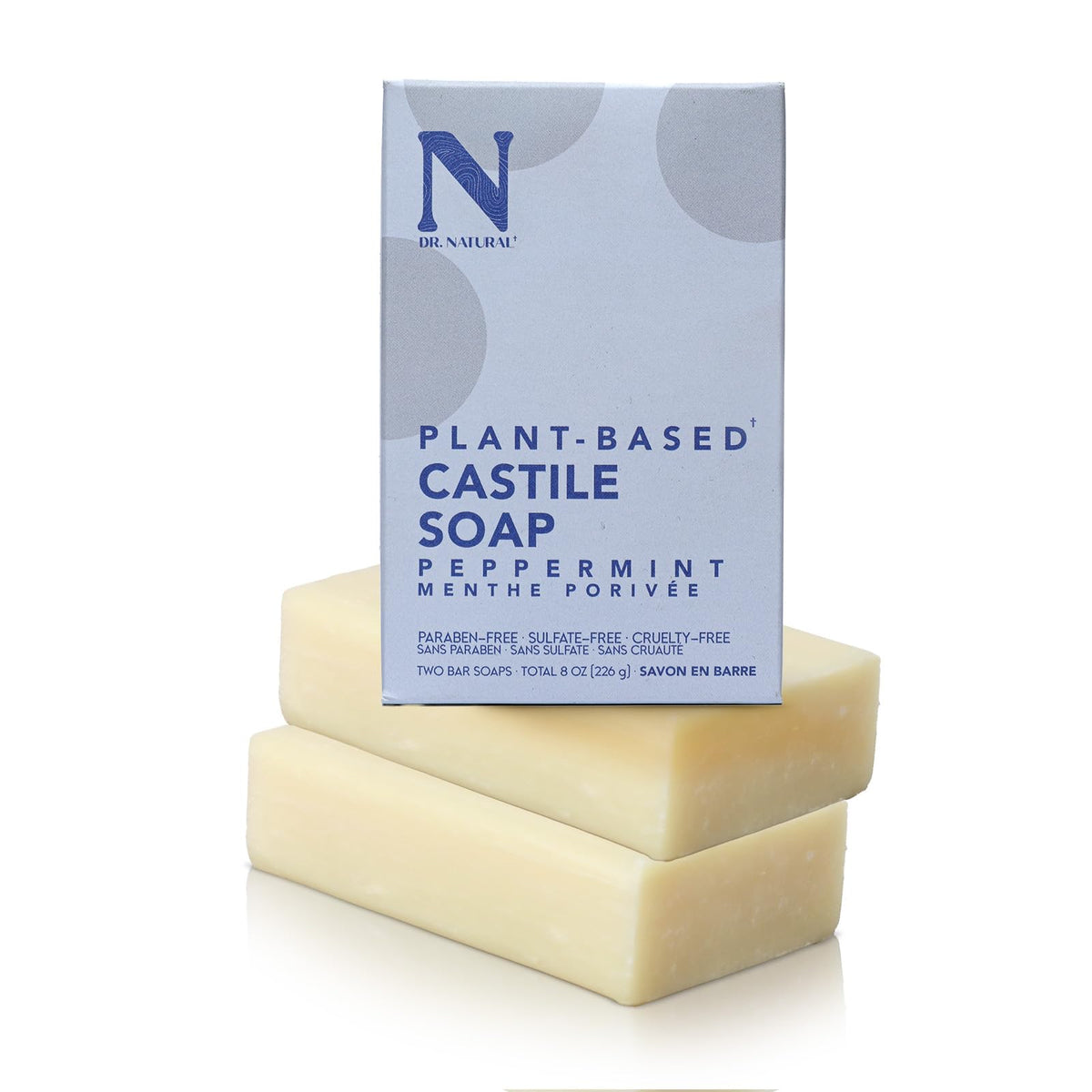 Dr. Natural Castile Bar Soap - Multipurpose Soap Bar with Anti-Acne Properties - for Face, Body, Hair - Sensitive Skin Body Wash - Peppermint - 2 pcs Dr. Natural