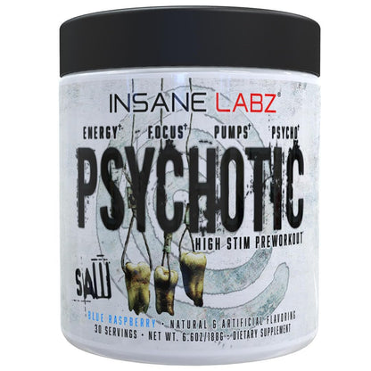 Insane Labz Psychotic Saw, High Stim Pre Workout Powder with OxyGold™ and AMPiberry®,Extreme Lasting Energy with Teacrine®,Focus with CognitIQ® and Endurance (30 Servings, Watermelon)