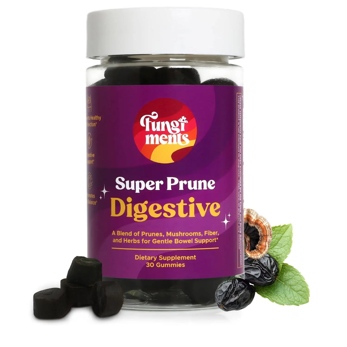 Fungiments Super Prune - Mushroom Supplement - Turkey Tail Mushrooms, Fiber, Rhubarb, Prunes, Ginger, Chamomile - Debloating, Constipation Relief Fungiments