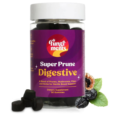 Fungiments Super Prune - Mushroom Supplement - Turkey Tail Mushrooms, Fiber, Rhubarb, Prunes, Ginger, Chamomile - Debloating, Constipation Relief Fungiments