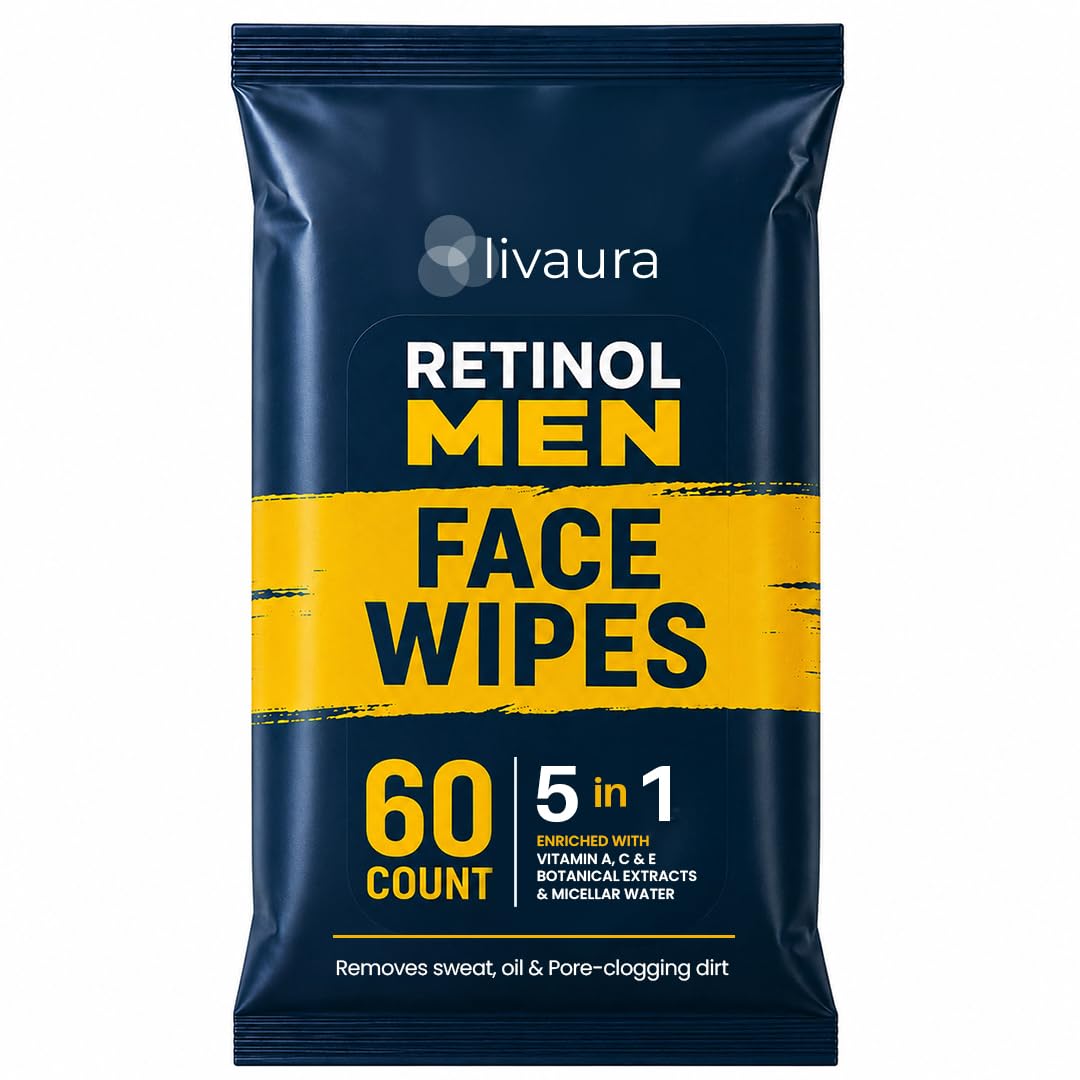 LIVAURA Retinol Face Wipes for Men - Facial Cleansing Wipes for Oily Skin Retinol