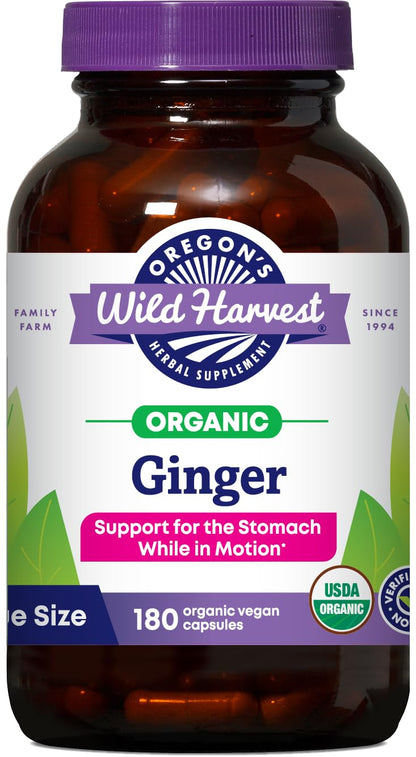 Oregon's Wild Harvest, Certified Organic Ginger Capsules for Stomach Support, Non-GMO, 1000 MGS, 90 Count Gsupps Australia