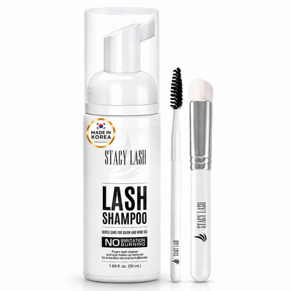 STACY LASH Eyelash Extension Shampoo + Brush / 1.69 fl.oz / 50ml / Korean Makeup Remover/Eyelid Foaming Cleanser/Wash for Extensions & Natural Lashes/Supplies for Professional & Home Use STACY LASH