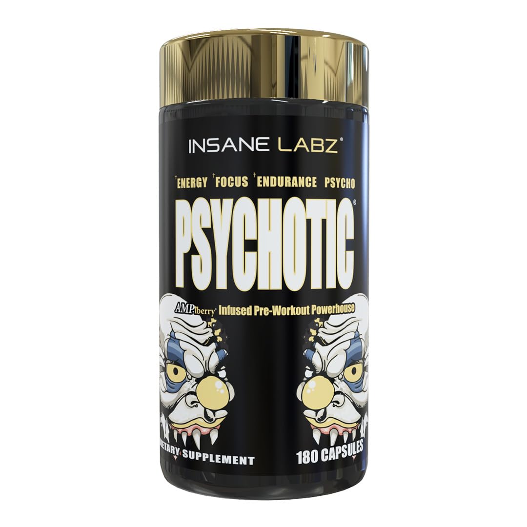 Insane Labz Psychotic Gold, High Stimulant Pre Workout Powder, Extreme Lasting Energy Focus, Pumps and Endurance with Beta Alanine, DMAE Bitartrate, NO Booster (35 Servings, Watermelon)