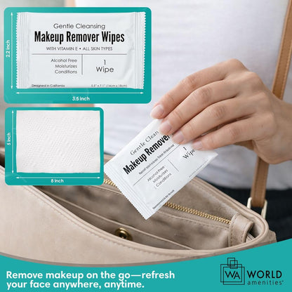 World Amenities Individual Makeup Remover Wipes, 50 Individually Wrapped World Amenities