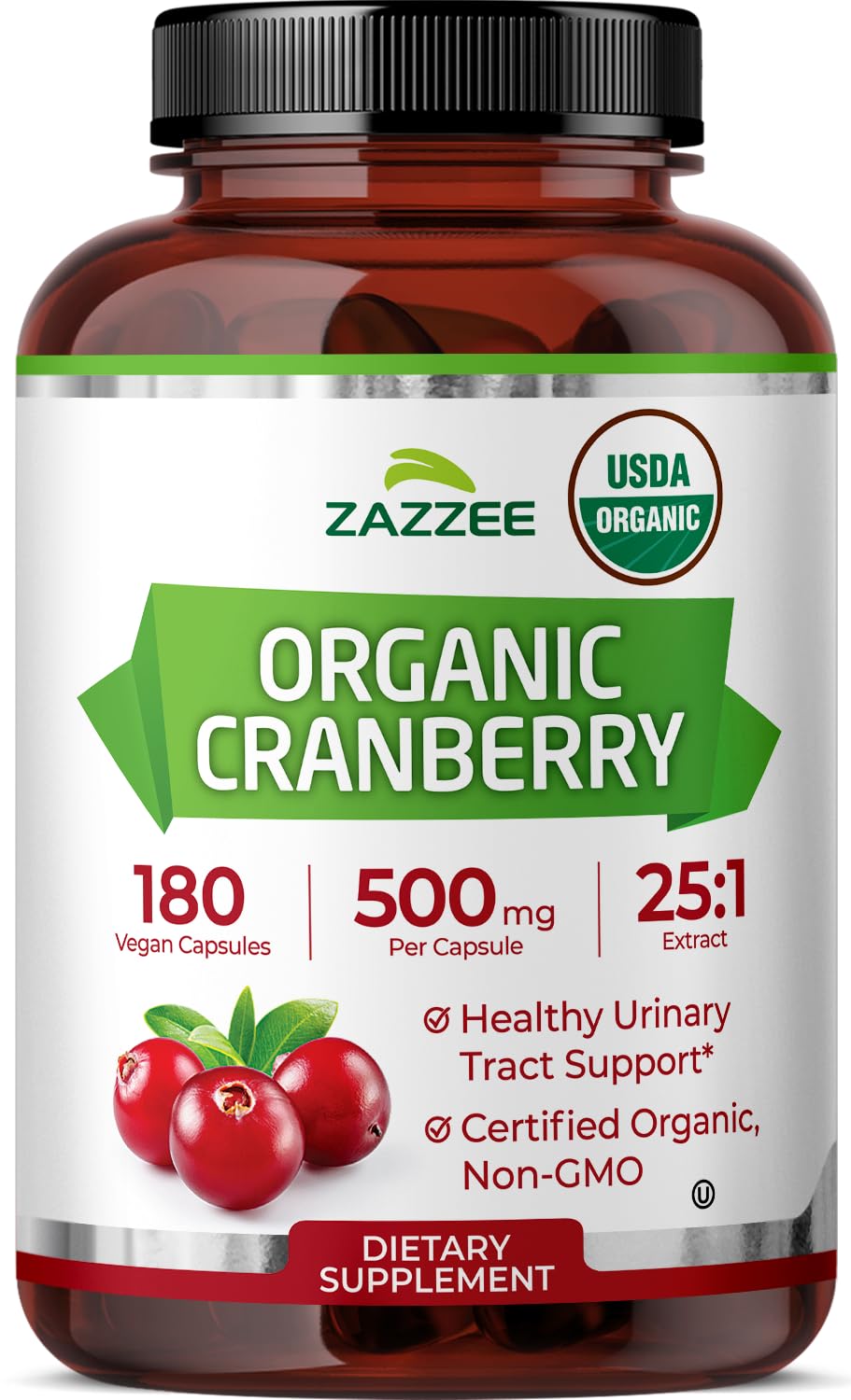 Zazzee USDA Organic Cranberry 25:1 Extract, 500mg per Capsule, 100 Capsules | Vegan, 3+ Month Supply, Certified Kosher, Vaccinium Macrocarpon, Non-GMO, Made in the USA Gsupps Australia