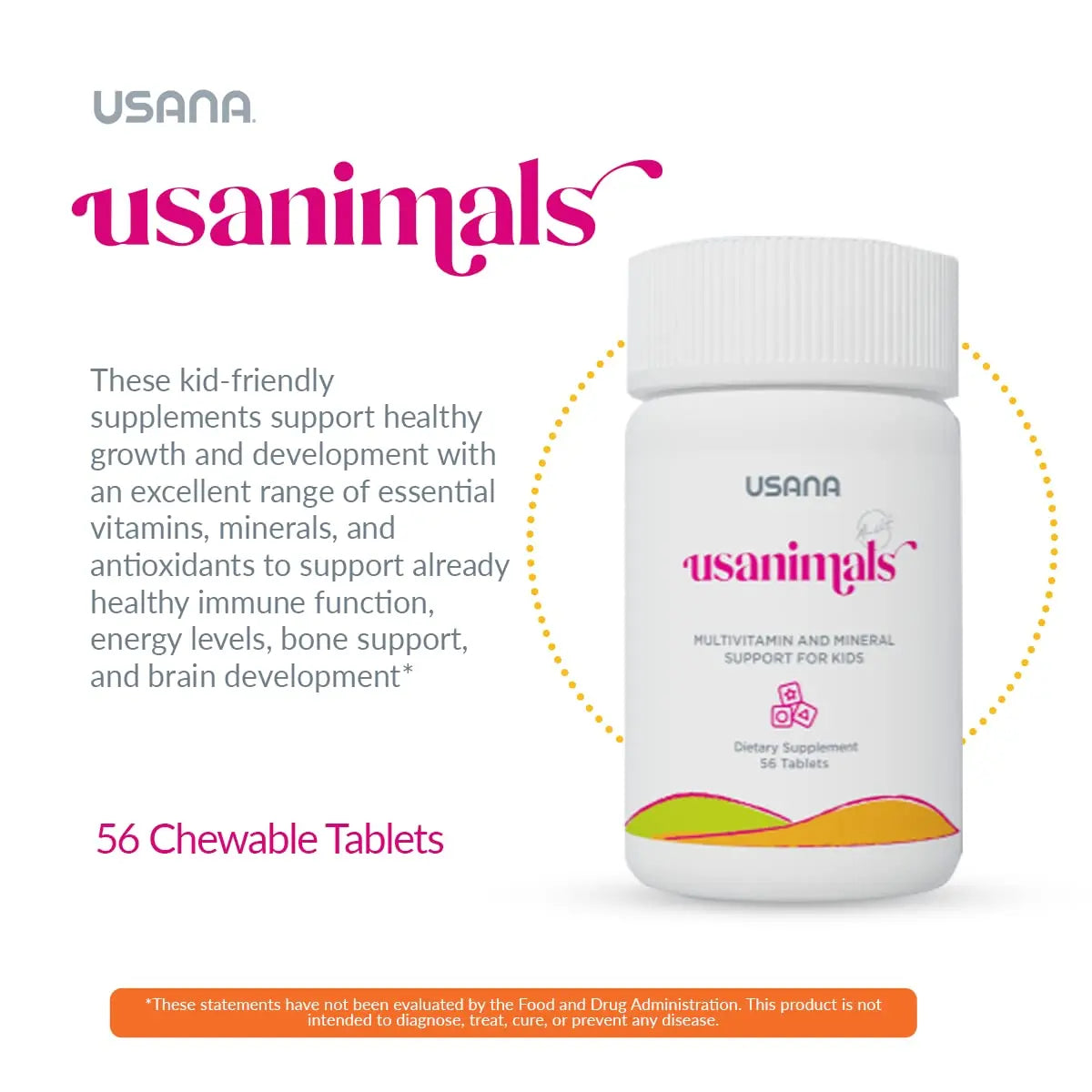 USANA Usanimals Multivitamin for Kids - Daily Chewable Tablets with Vitamins A, C, D, E, B6, B12, Zinc, Iron - Supports Immune, Bone & Brain Health USANA buy australia supplements