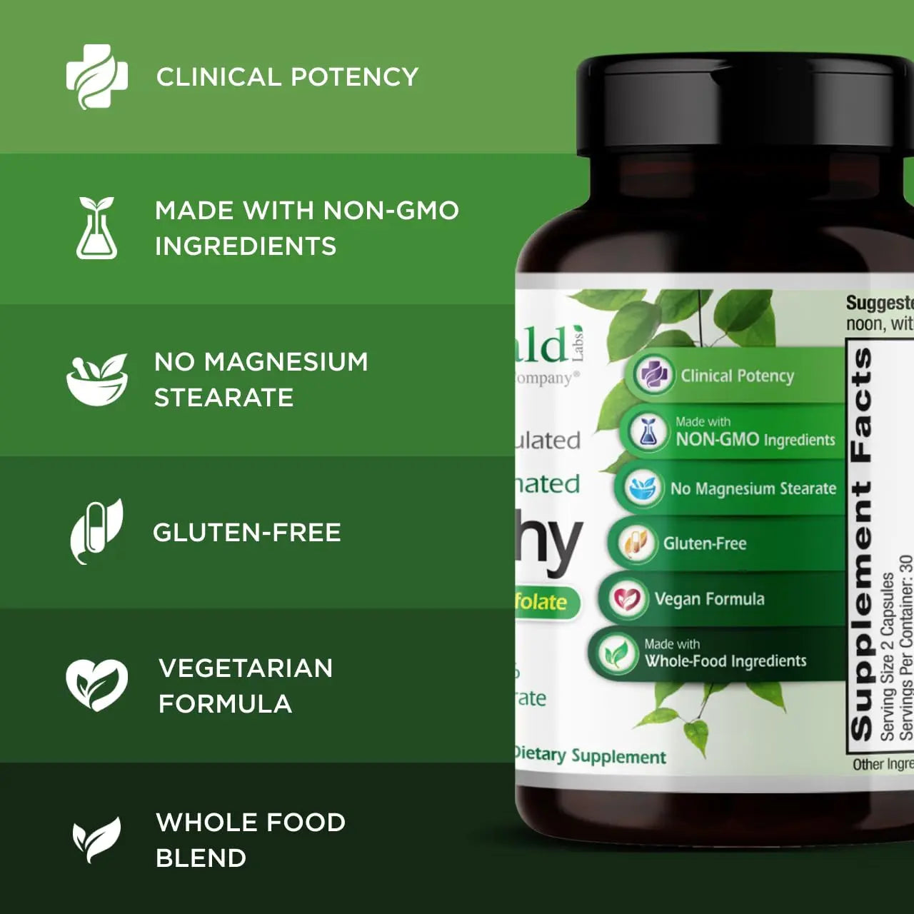 EMERALD LABS B-Healthy - Vegan Vitamin B Complex - Includes Methylated Folic Acid & Full Spectrum B Vitamins - Supports Immune, Brain & Heart Health* - 60 Vegetable Capsules EMERALD LABS
