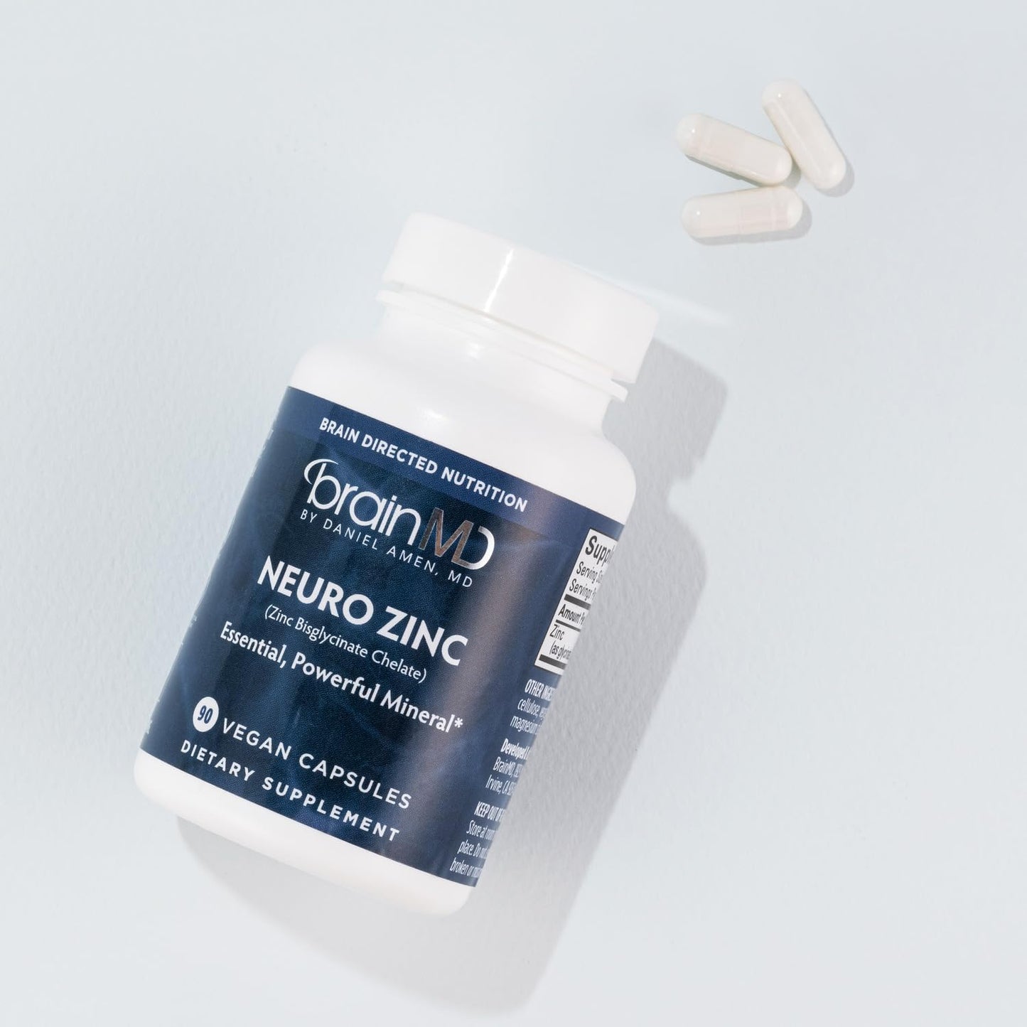 BRAINMD Dr Amen Neuro Zinc - 90 Capsules - 25 mg Zinc Bisglycinate Chelate - Gluten Free - 90 Servings