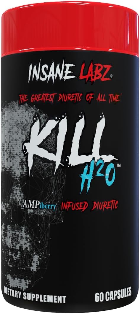 Insane Labz Kill H2O, AMPiberry Infused Diuretic, Reduce Water Retention and Bloating Relief with Dandelion Root and Green Tea Extract, 20 Servings