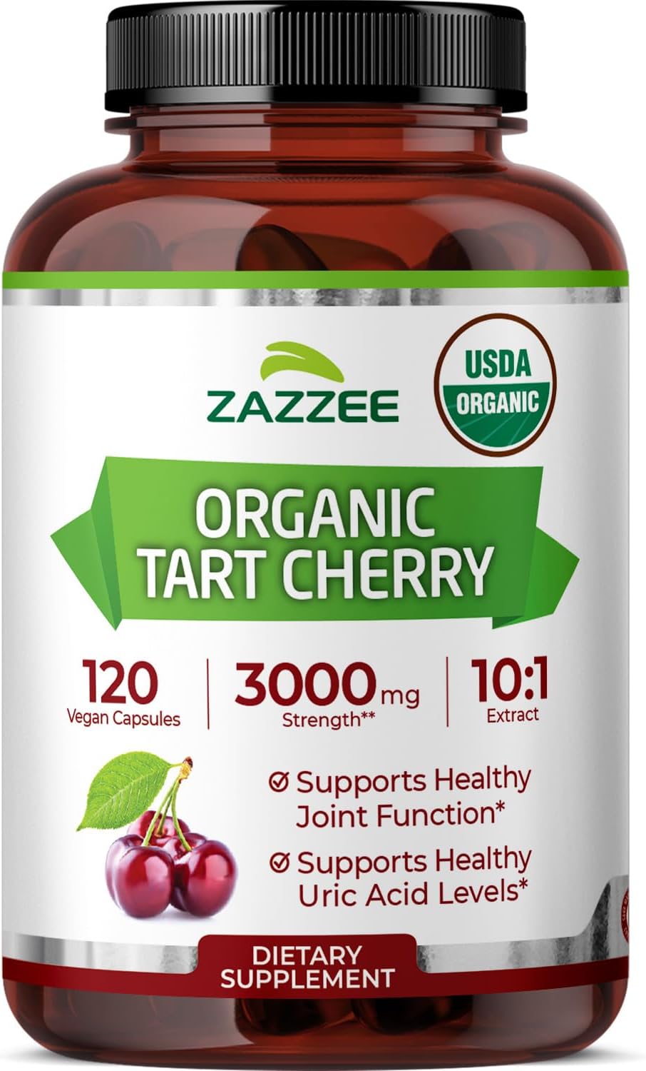 Zazzee USDA Organic Tart Cherry 10:1 Extract, 120 Capsules, 4 Month Supply | Vegan, Montmorency Cherry, Daily Wellness Antioxidant Support, Organic Herbal Supplement, All-Natural, Non-GMO, Made in USA Gsupps Australia