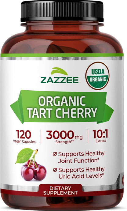 Zazzee USDA Organic Tart Cherry 10:1 Extract, 120 Capsules, 4 Month Supply | Vegan, Montmorency Cherry, Daily Wellness Antioxidant Support, Organic Herbal Supplement, All-Natural, Non-GMO, Made in USA Gsupps Australia
