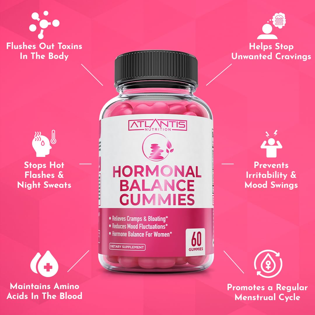 Atlantis Nutrition Hormonal Balance for Women & PMS Relief Gummies - Alleviates Cramps, Bloating, Mood Swings, Hot Flashes & Night Sweats - Cranberry, Dong Quai & Chasteberry Menstrual Cramp Relief Atlantis Nutrition buy australia supplements