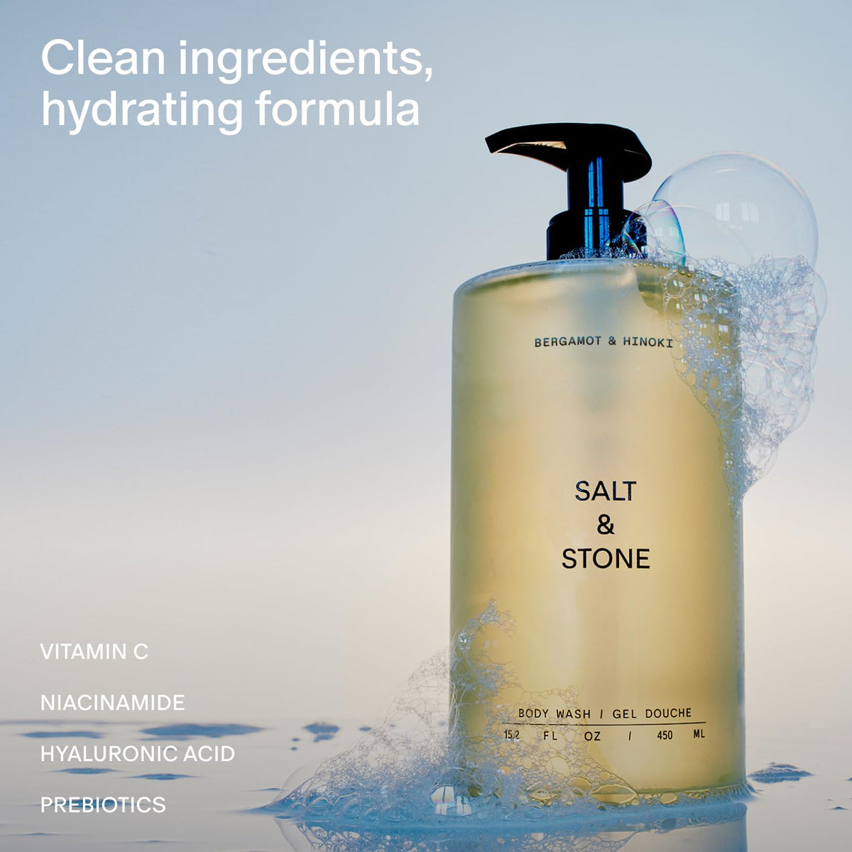 Salt & Stone Body Wash for Women & Men, Bergamot & Hinoki 15.2 fl oz Salt & Stone
