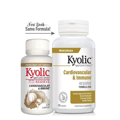 Kyolic Aged Garlic Extract Formula 200, Cardiovascular & Immune*, Reserve, 120 Capsules Kyolic