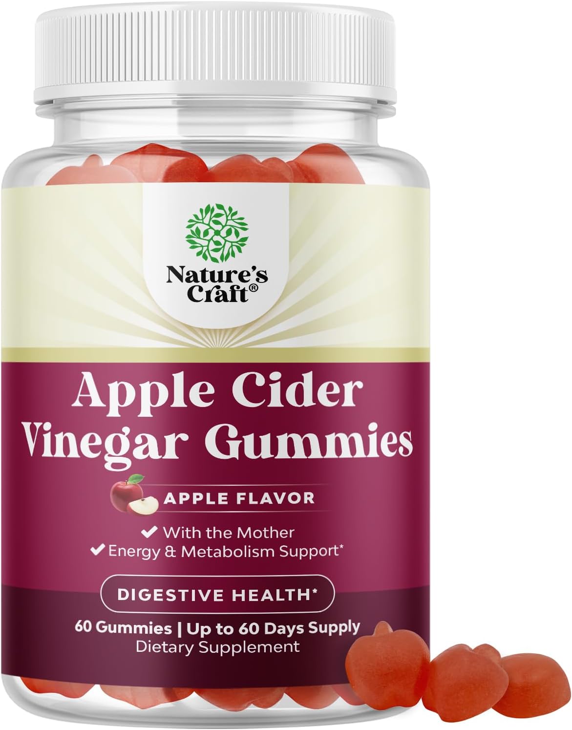 Apple Cider Vinegar Gummies with Mother - Cleanse & Detox ACV Gummies for Weight Loss, Gut Health, Bloating, Metabolism & Energy Support - ACV with Mother with B12 Vitamin, B6 & Pomegranate - 60 Ct Gsupps Australia