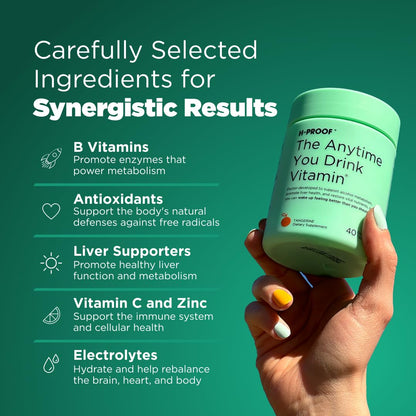 H-PROOF The Anytime You Drink Vitamin, Liver Health & Immunity Support with Electrolytes, Milk Thistle, and Vitamins B & C - 40 Chewable Tablets H-PROOF
