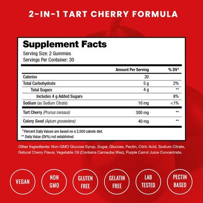 NutraChamps Tart Cherry Gummies - Tart Cherry Extract with Celery Seed - 60 Vegan Gummies (2-Pack) NutraChamps