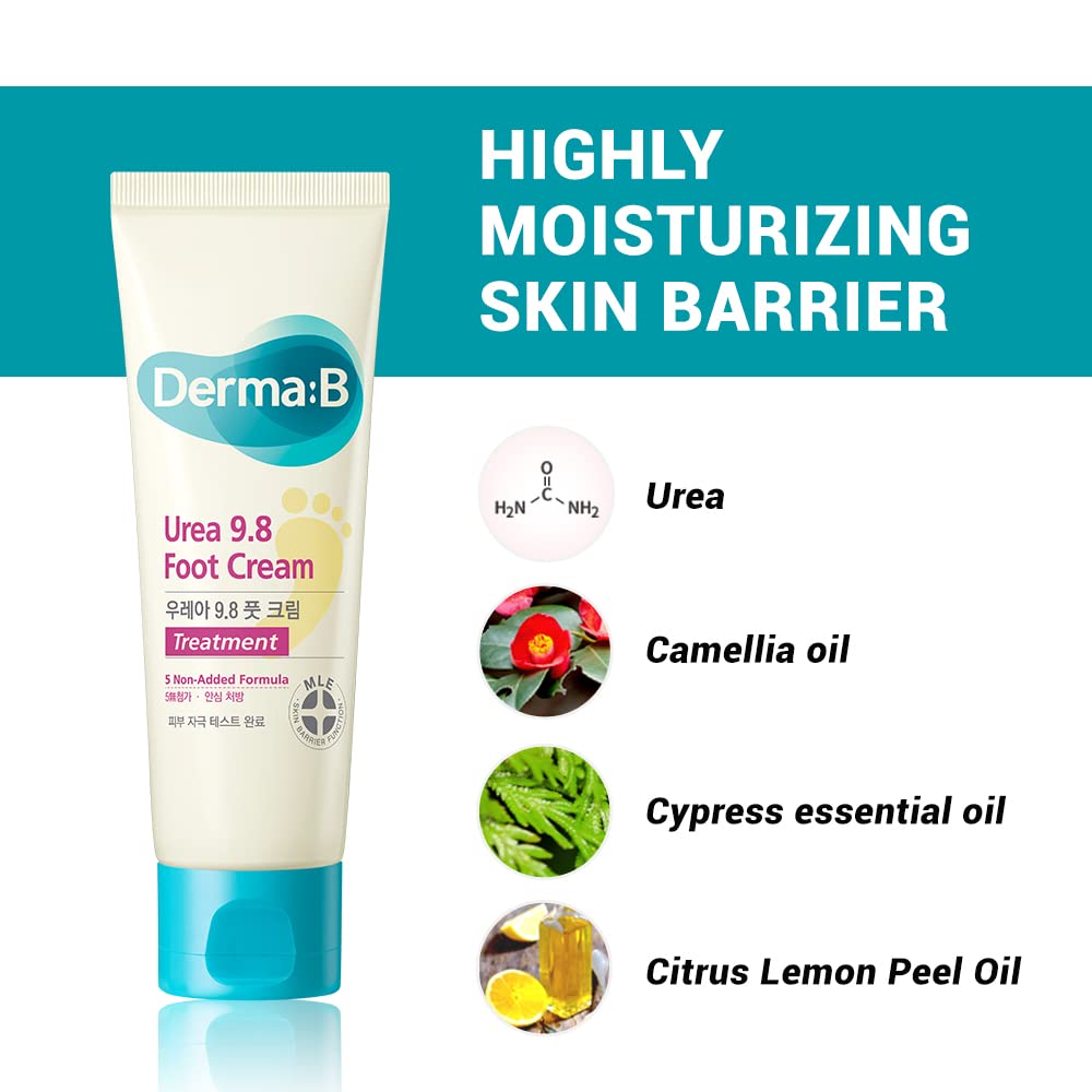 Derma B | Urea 9.8% Foot Cream | Foot Lotion for Dry Cracked Heel Treatment | Camellia Oil, Urea Cream for Feet | Hypoallergenic Leg Cream for Sensitive Skin | Woody Scent Foot Care | 2.7 fl oz (80ml) Derma B buy australia supplements