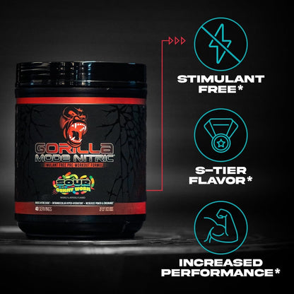 Gorilla Mode Pre Workout & Gorilla Mode Nitric Upgraded Stimulant - Best Tasting & Most Effective Stimulant Free Pre-Workout | Massive Pump | Laser Focus Energy Power (Cherry Blackout)