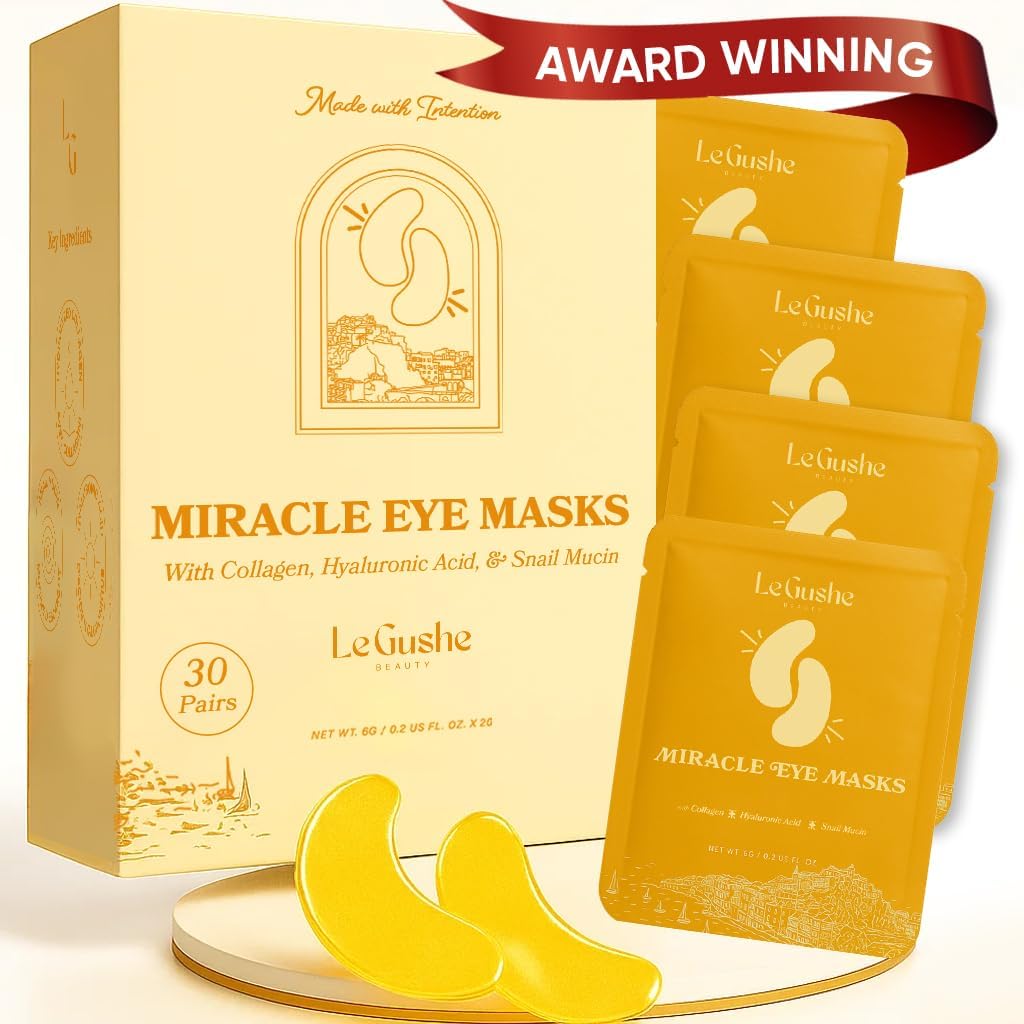 LE GUSHE Gold Under Eye Patches for Puffy Eyes and Dark Circles (30 Pairs) - Hydrating Collagen Under Eye Masks with Snail Mucin - Soothing Puffy Eyes Treatment for Women & Men - Bridesmaid Gifts LE GUSHE