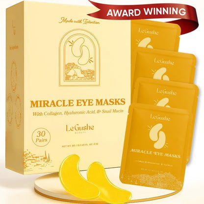LE GUSHE Gold Under Eye Patches for Puffy Eyes and Dark Circles (30 Pairs) - Hydrating Collagen Under Eye Masks with Snail Mucin - Soothing Puffy Eyes Treatment for Women & Men - Bridesmaid Gifts LE GUSHE