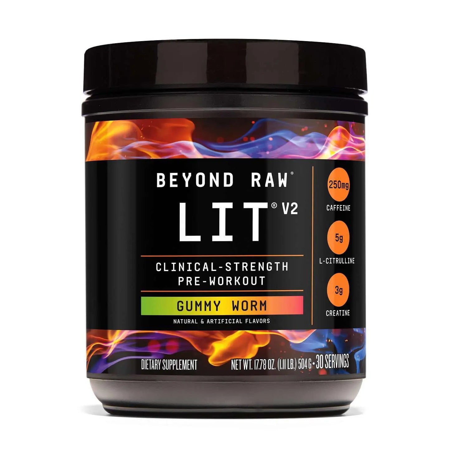 BEYOND RAW LIT V2 Clinical Strength Pre Workout Powder, Hits Harder, Bigger Pumps, Caffeine, L-Citrulline, Creatine, Gummy Worm, 30 Servings BEYOND RAW