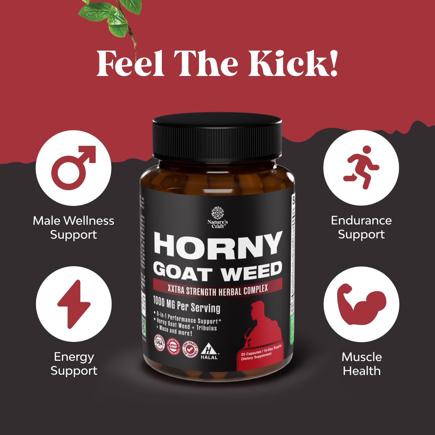 Horny Goat Weed for Male Enhancement - Testosterone Booster Supplement for Men - 1000mg per serving Complex with Tongkat Ali Saw Palmetto Extract & Panax Ginseng - Black Maca Root for Stamina & Energy Gsupps Australia