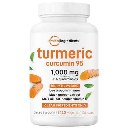 Micro Ingredients Pure Turmeric Curcumin Supplement 1,000mg – 95% Curcuminoids with Black Pepper & Ginger – High Absorption for Joint & Antioxidant Support Micro Ingredients