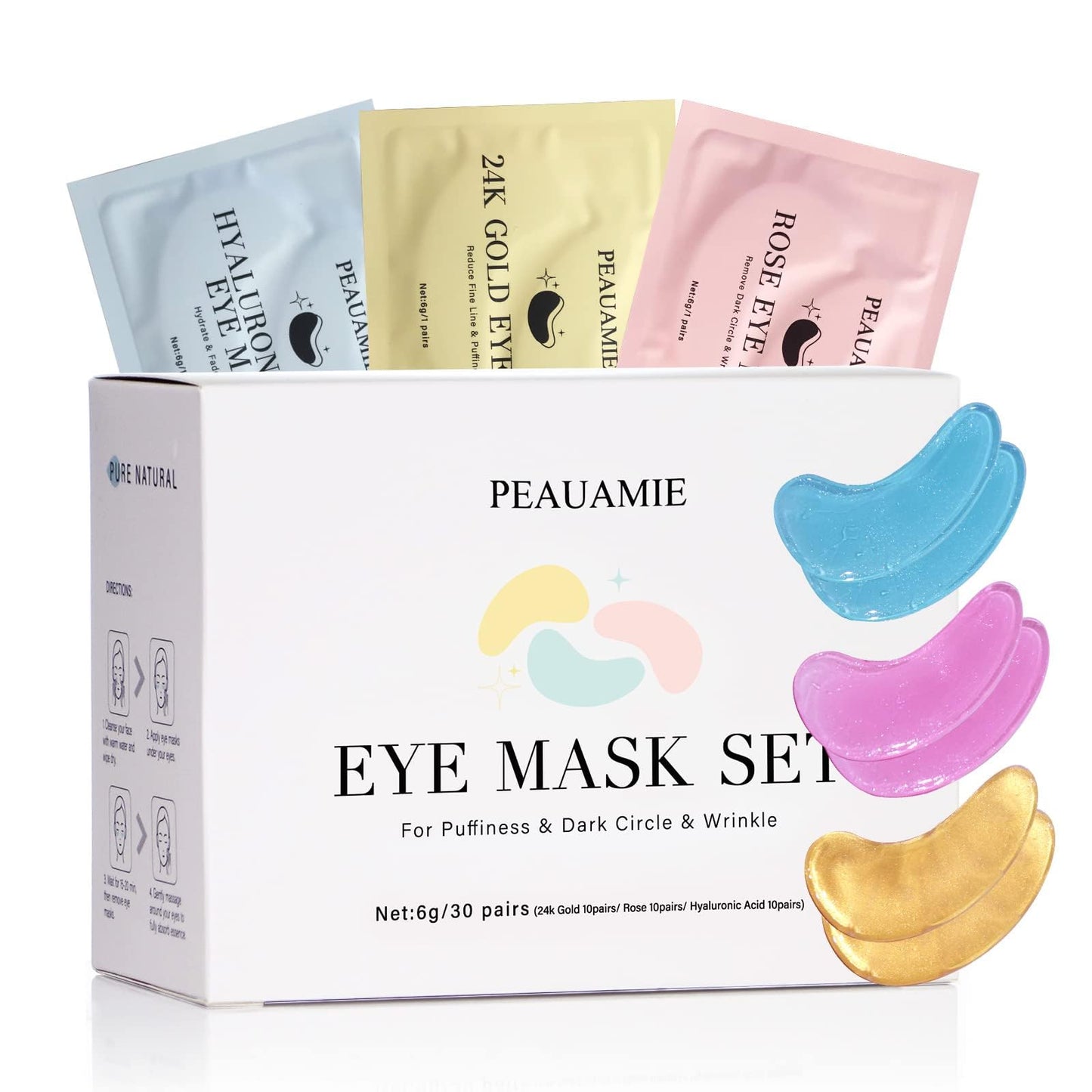 PEAUAMIE Under Eye Patches Gold and Hyaluronic Acid for puffy eyes,Rose Eye Masks PEAUAMIE