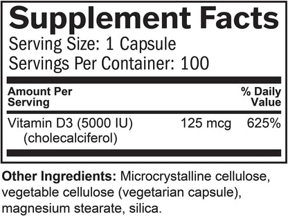 BRAINMD Dr Amen Vitamin D3 5000, 100 Softgels - High Potency Cholecalciferol - Gluten Free - 100 Servings