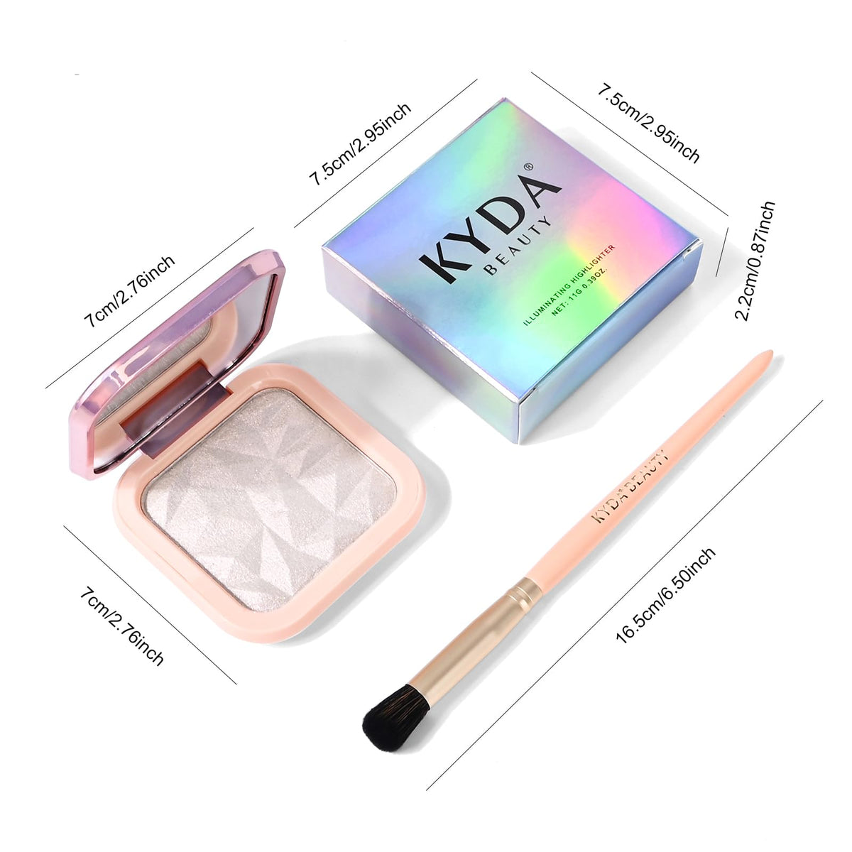 KYDA Face Highlighter Palette, High Glossy Face Illuminator Palette, Natural Glow Finish, Pearl Shimmer Smooth Baked Powder, Lasting Sparkling Champagne Highlighter Makeup-SUN GLOW KYDA