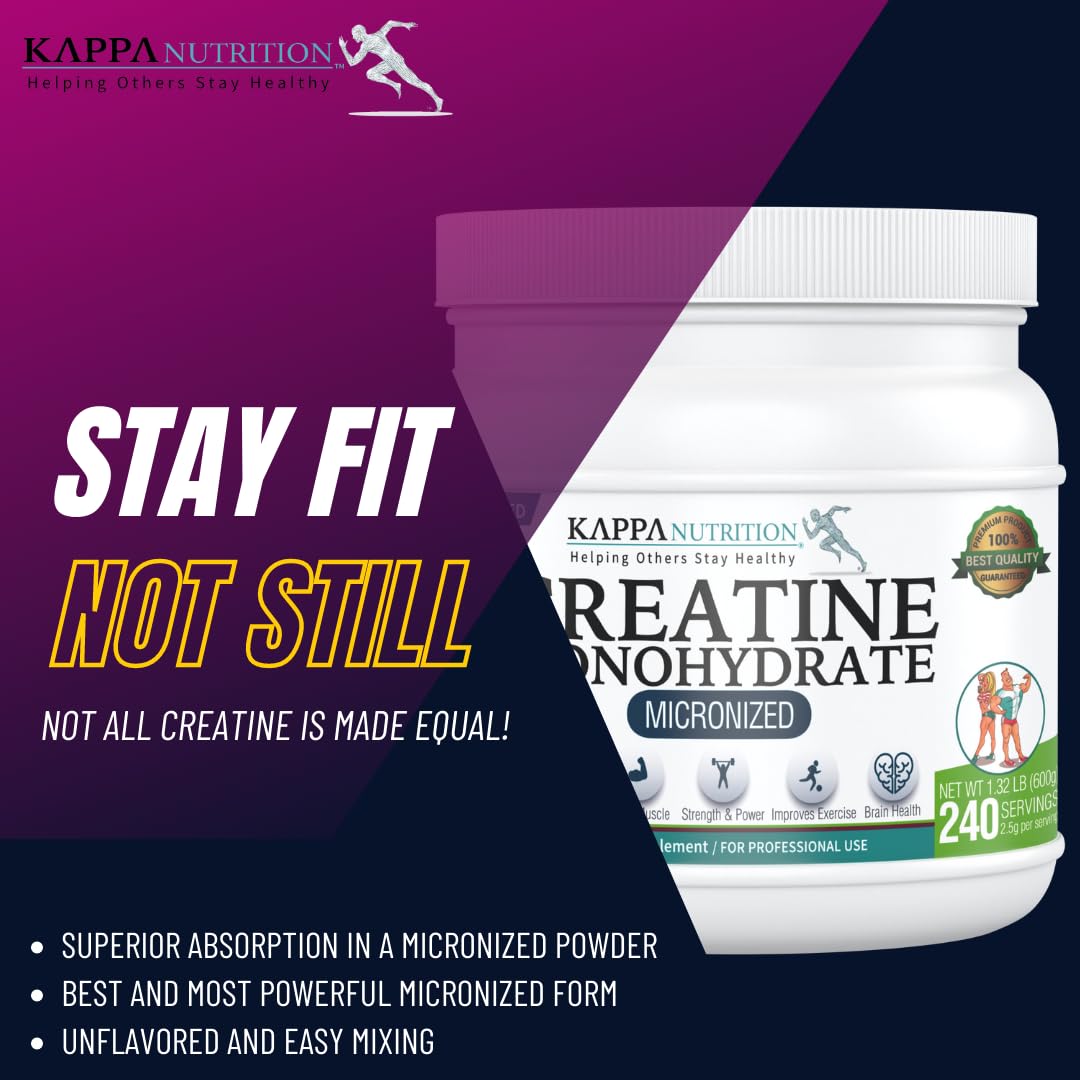 Kappa Nutrition Creatine Monohydrate Powder, Pure Amino Acid Formula, Supports Muscle Strength, Cellular Energy & Mental Focus* Gluten-Free, Keto, 2.25g per Scoop, 240 Servings, Net Wt. 1.32 LB (600g) KAPPA NUTRITION buy australia supplements