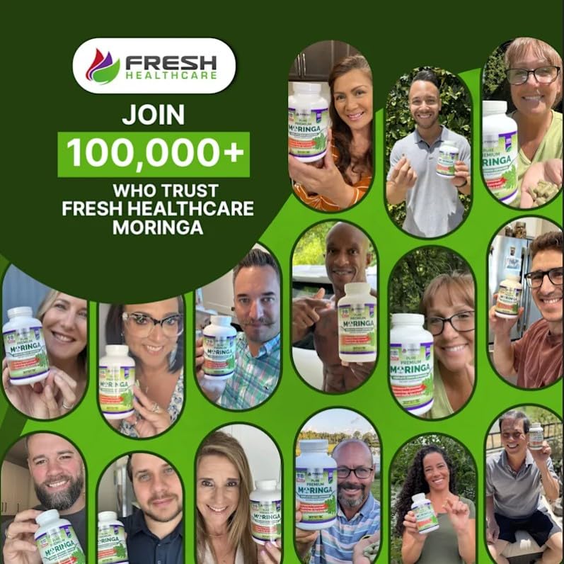 FRESH HEALTHCARE Moringa Capsules – 100% Pure Leaf Powder - 180 Pills, Non-GMO - 3 Month Supply - Complete Green Superfood for Energy FRESH HEALTHCARE