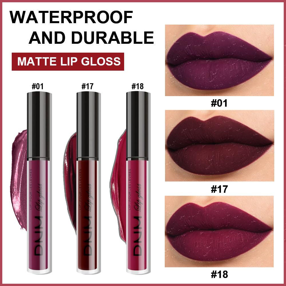 evpct 3Pcs Dark Red Purple Plum Matte Liquid Lipstick Sets for Women Matte Lip Stain Long Lasting Waterproof, Burgundy Blood Blue Red lipstick, Black Cherry Maroon Gothic 24 Hours Magic Lipsticks evpct