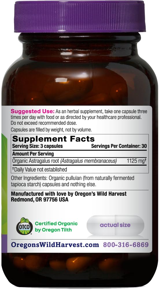 Oregon's Wild Harvest Non-GMO Certified Organic Astragalus Capsules Long Term Immune Support Herbal Supplements-180 Count Gsupps Australia