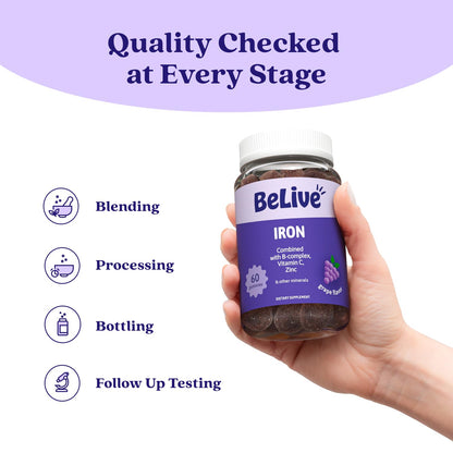 BeLive Iron Gummies - Multivitamin Supplement with Vitamin C, A, B & Zinc, Supports Blood Oxygen, Vegan Iron Supplements for Women, Men & Kids BeLive